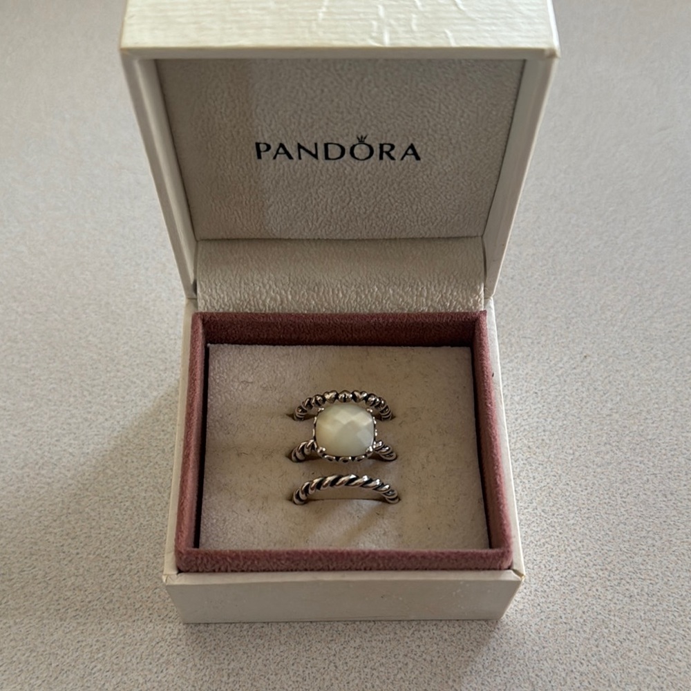 Pandora Silver and mother of pearl ring set